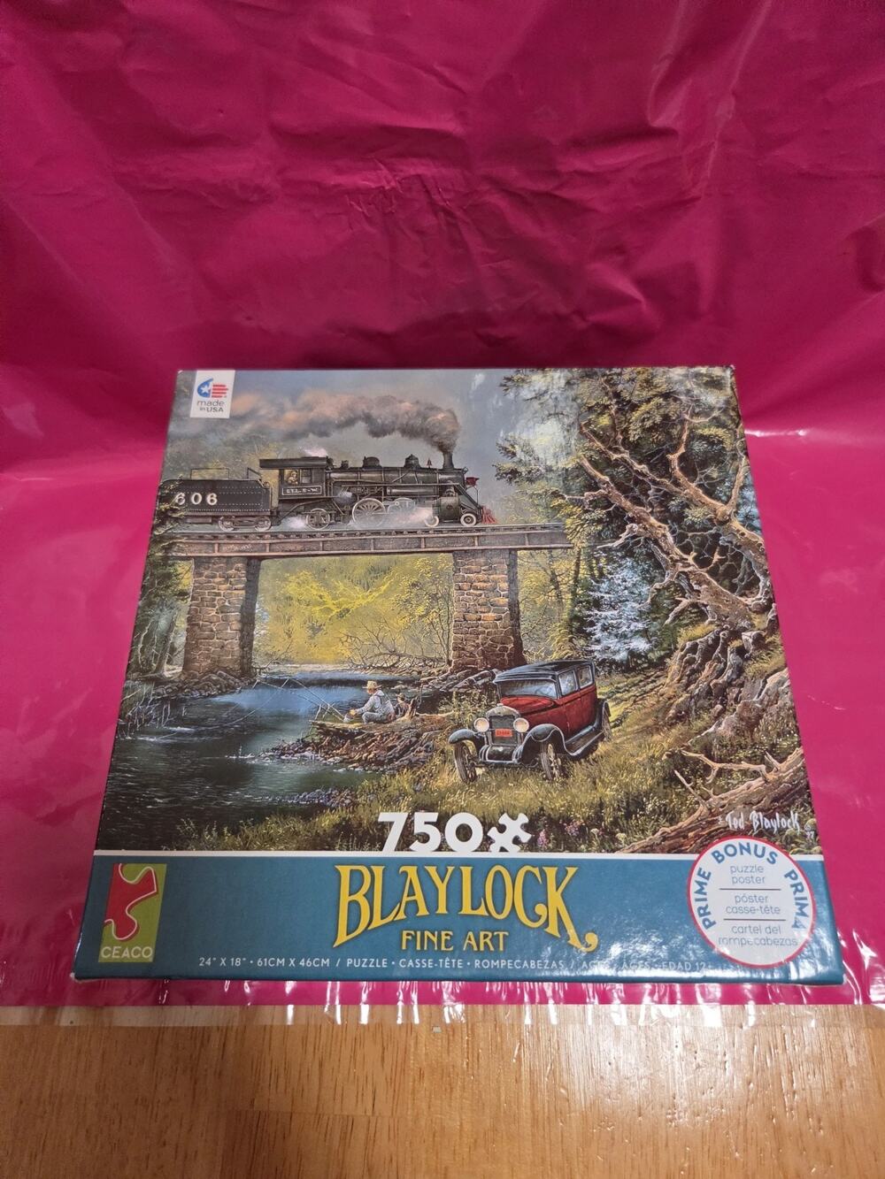 Ceaco Train At Night Vintage Car Fishing Under Bridge 750 Piece Jigsaw Puzzle